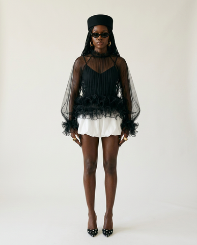 Audacious Ruffled Mesh Blouse