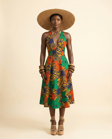 Vibrant Ankara Halter Midi Dress