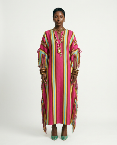 Elegant Striped Fringe Kaftan