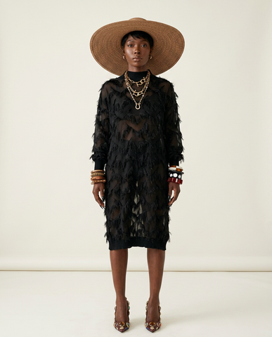 Audacious Tasseled Mesh Midi Dress