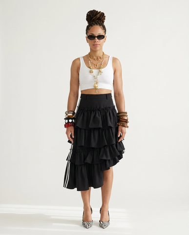 Audacious Tiered Striped Midi Skirt
