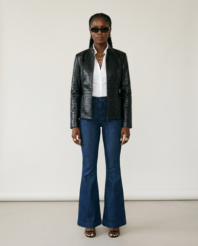 Confident Croc Faux Leather Blazer