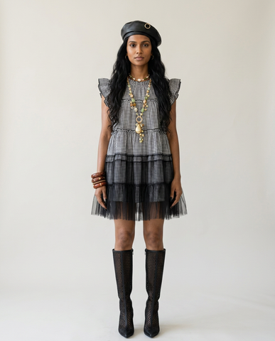 Audacious Plaid Mesh Mini Dress