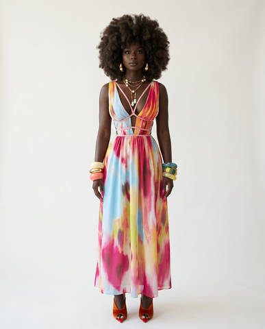 Vibrant Crystal Tie Dye Maxi Dress