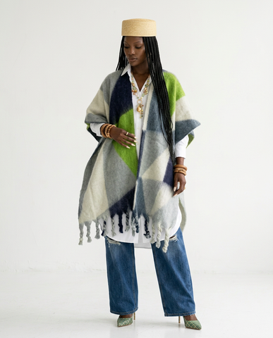 Vibrant Geometric Tassel Kimono