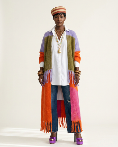 Vibrant Tassel Colorblock Kimono Coat