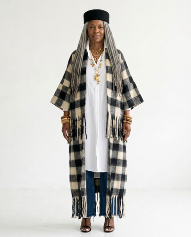 Grounded Plaid Tassel Long Coat