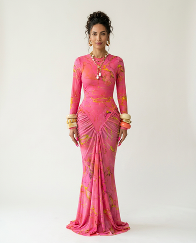 Audacious Printed Ruched Maxi Dress