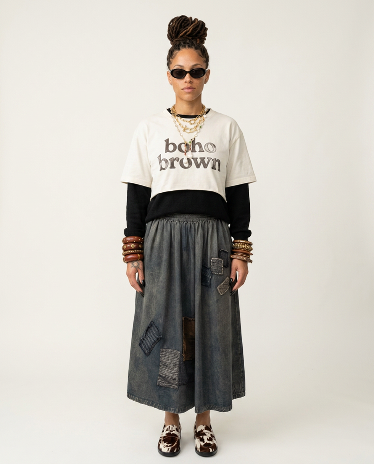 Unique Patchwork Denim Maxi Skirt