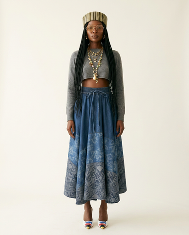 Adventurous Patchwork Denim Maxi Skirt