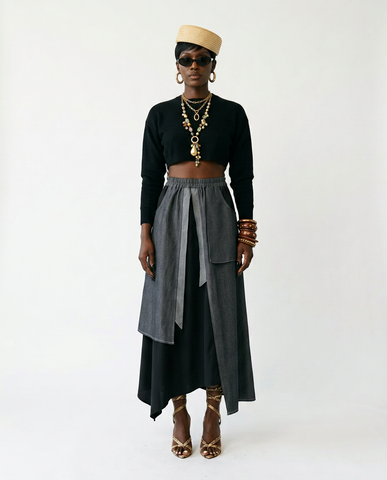 Unique Asymmetrical Cotton Midi Skirt