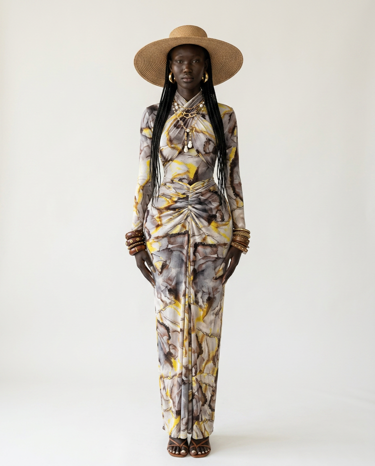 Fearless Draped Abstract Maxi Dress
