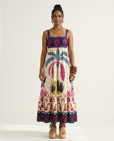 Wanderlust Printed Square Neck Maxi Dress