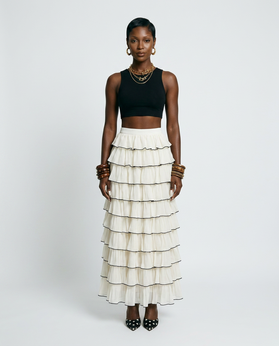 Ethereal Ruffled Tiered Maxi Skirt