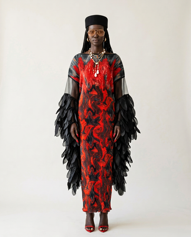 Fierce Pleated Feathered Kaftan