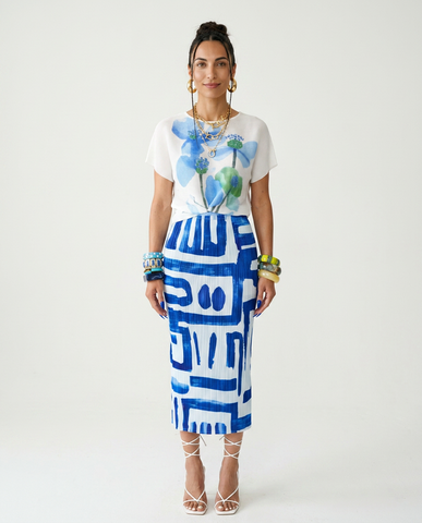 Confident Geometric Pleated Midi Skirt