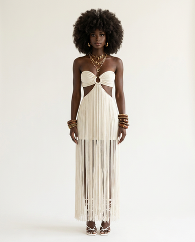 Radiant Tassel Halter Maxi Dress