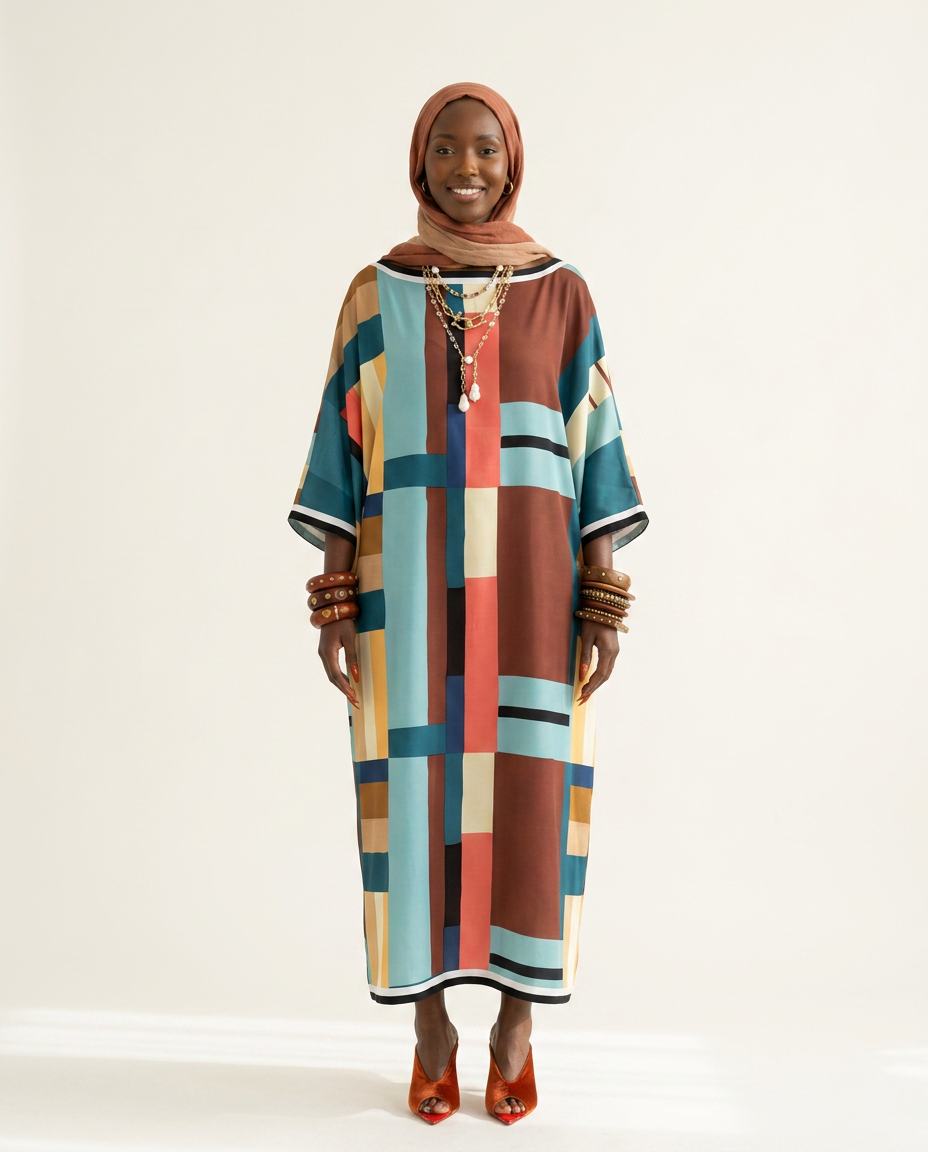 Vibrant Geometric Printed Kaftan