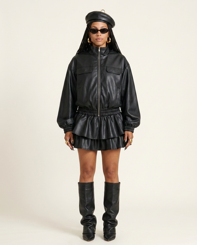 Audacious Ruffled Leatherette Jacket