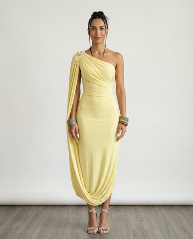 Magnetic Crystal One Shoulder Maxi Dress