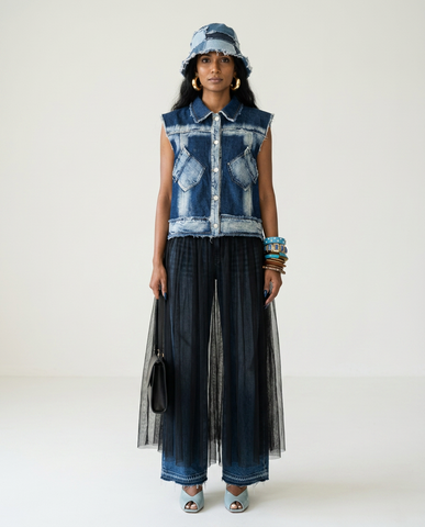 Daring Denim Mesh Blouse
