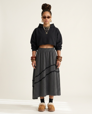 Grounded Asymmetrical Jersey Midi Skirt