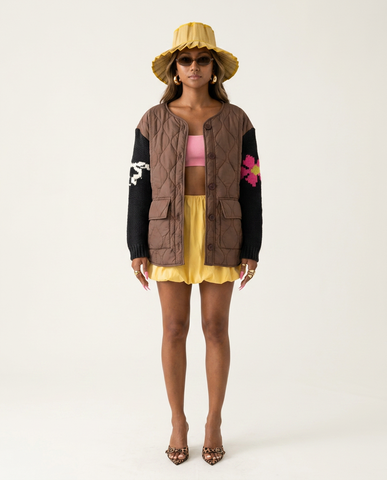 Vibrant Patchwork Knit Quilted Cardigan