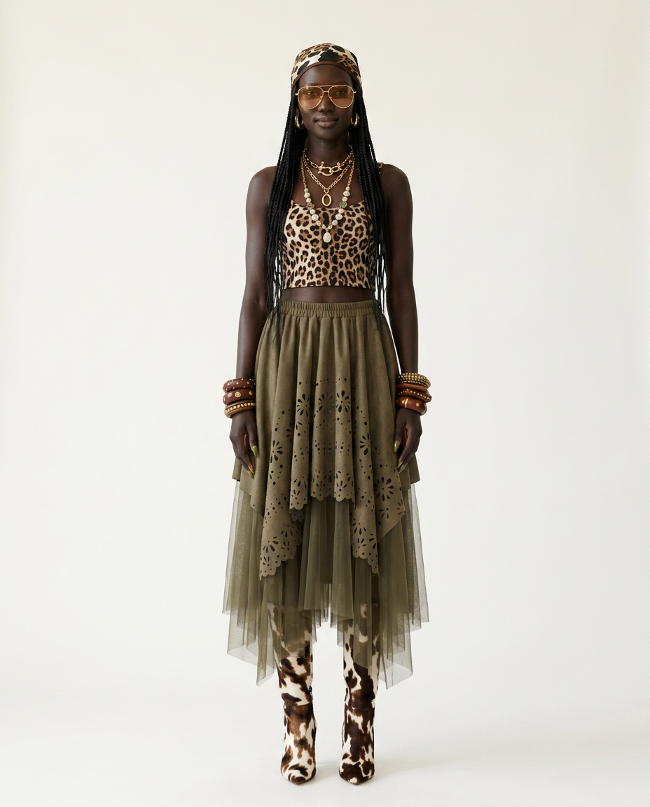 Grounded Faux Suede Mesh Skirt