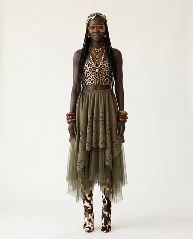 Grounded Faux Suede Mesh Skirt