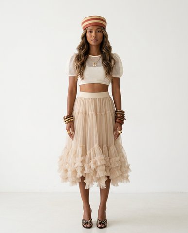 Ethereal Tiered Mesh Midi Skirt