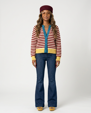 Spirited Colorblock Striped Knit Cardigan