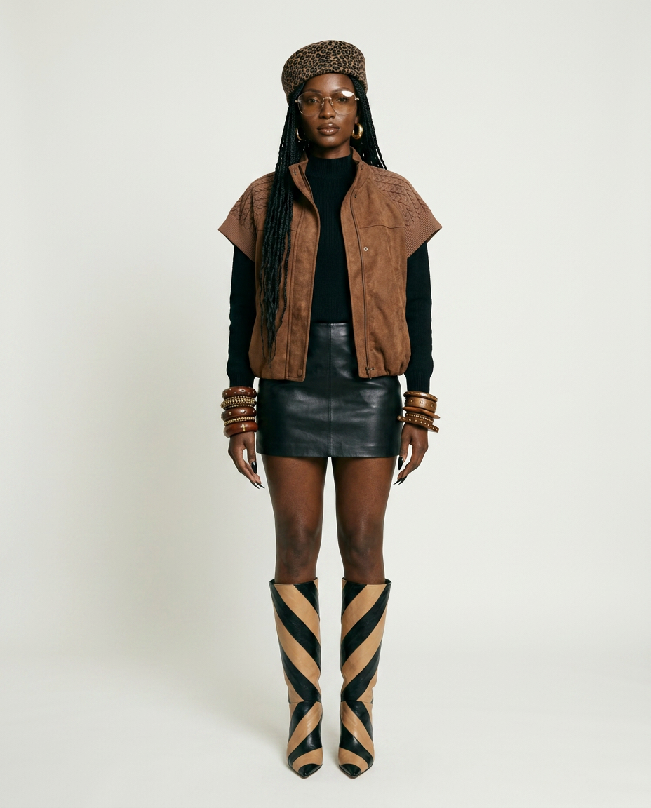 Grounded Faux Suede Knitted Vest