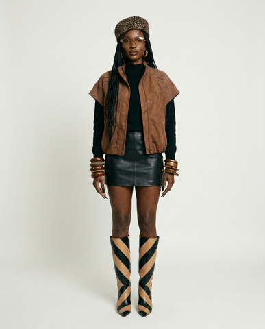 Grounded Faux Suede Knitted Vest