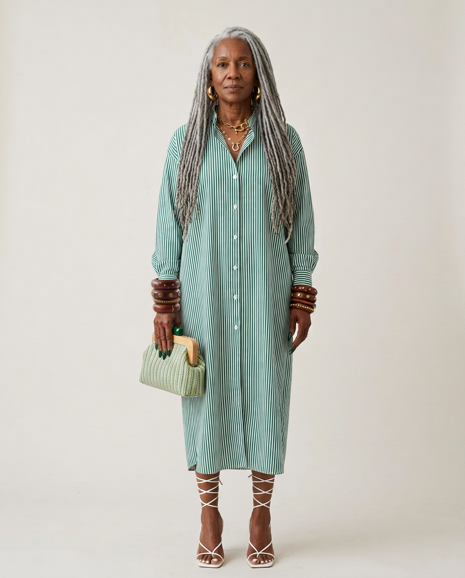 Grounded Striped Midi Shirt Dress