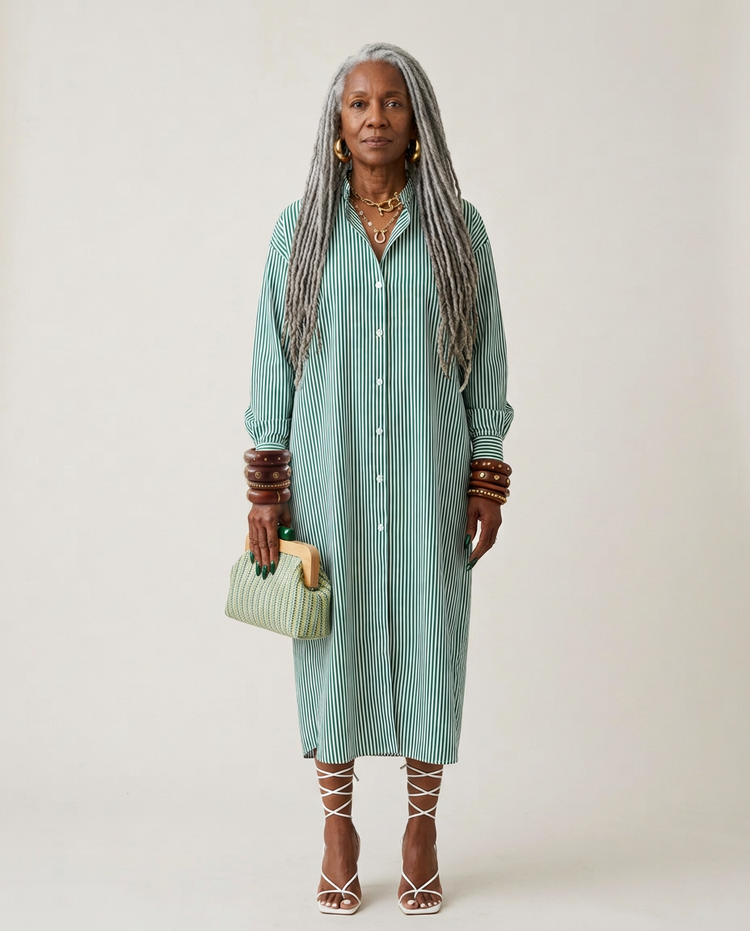 Grounded Striped Midi Shirt Dress