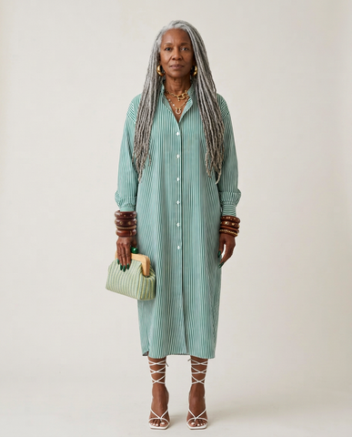 Grounded Striped Midi Shirt Dress