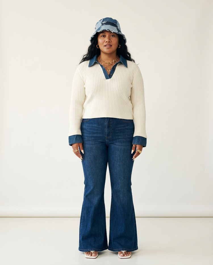 Audacious Denim Patchwork Knit Sweater