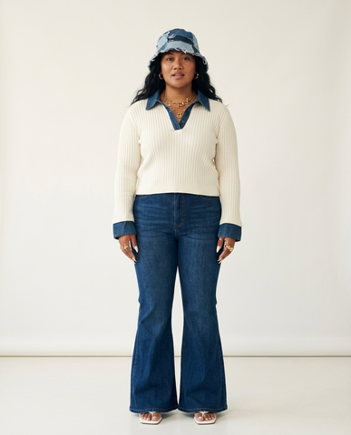 Audacious Denim Patchwork Knit Sweater