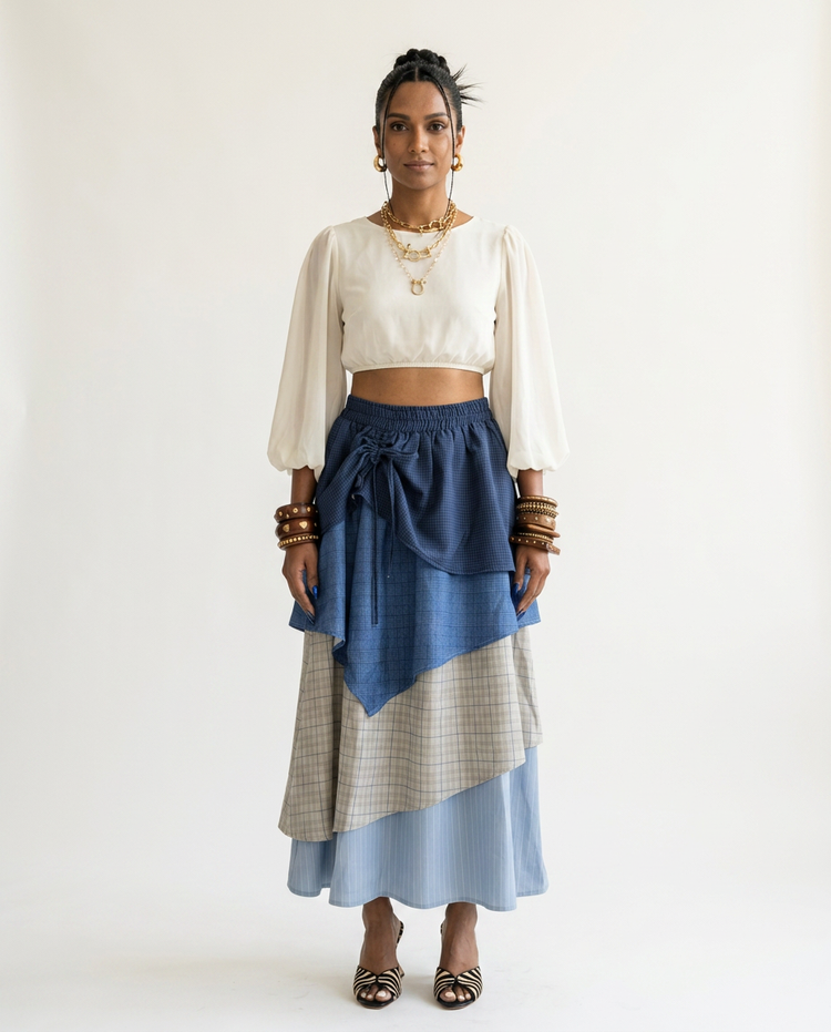 Unique Patchwork Plaid Midi Skirt