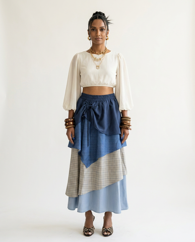 Unique Patchwork Plaid Midi Skirt
