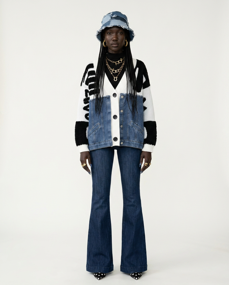 Unique Denim Patchwork Knit Cardigan