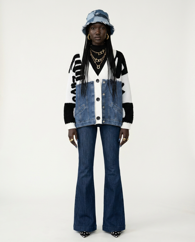 Unique Denim Patchwork Knit Cardigan
