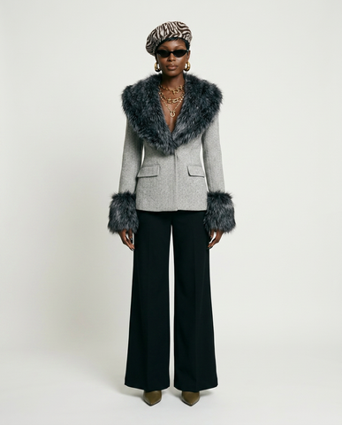 Elegant Faux Fur Woolen Jacket