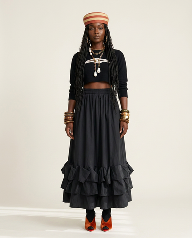 Sovereign Pleated Ruffle Midi Skirt