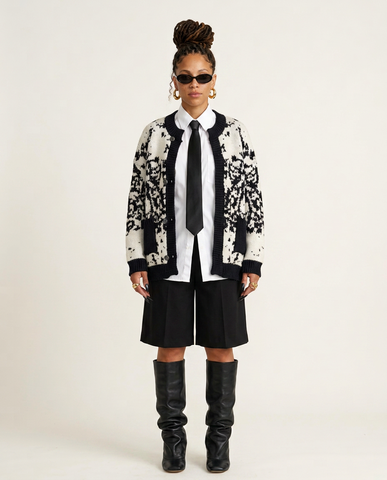 Distinctive Jacquard Knit Cardigan