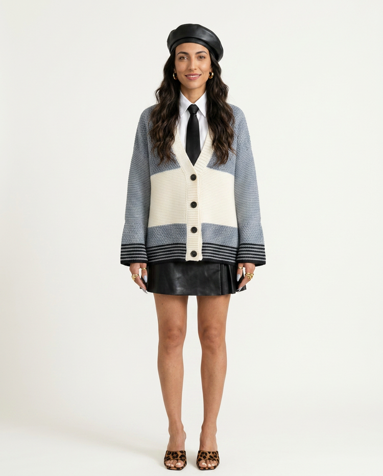 Grounded Knitted Striped Cardigan