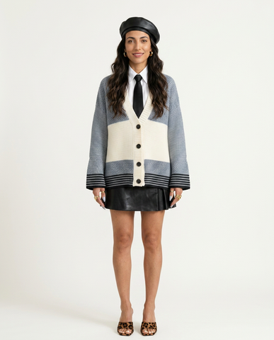 Grounded Knitted Striped Cardigan
