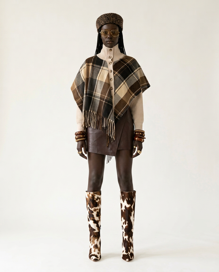 Grounded Plaid Fringe Knit Cardigan