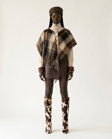 Grounded Plaid Fringe Knit Cardigan