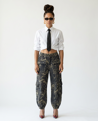 Adventurous Marbled Denim Harem Jeans